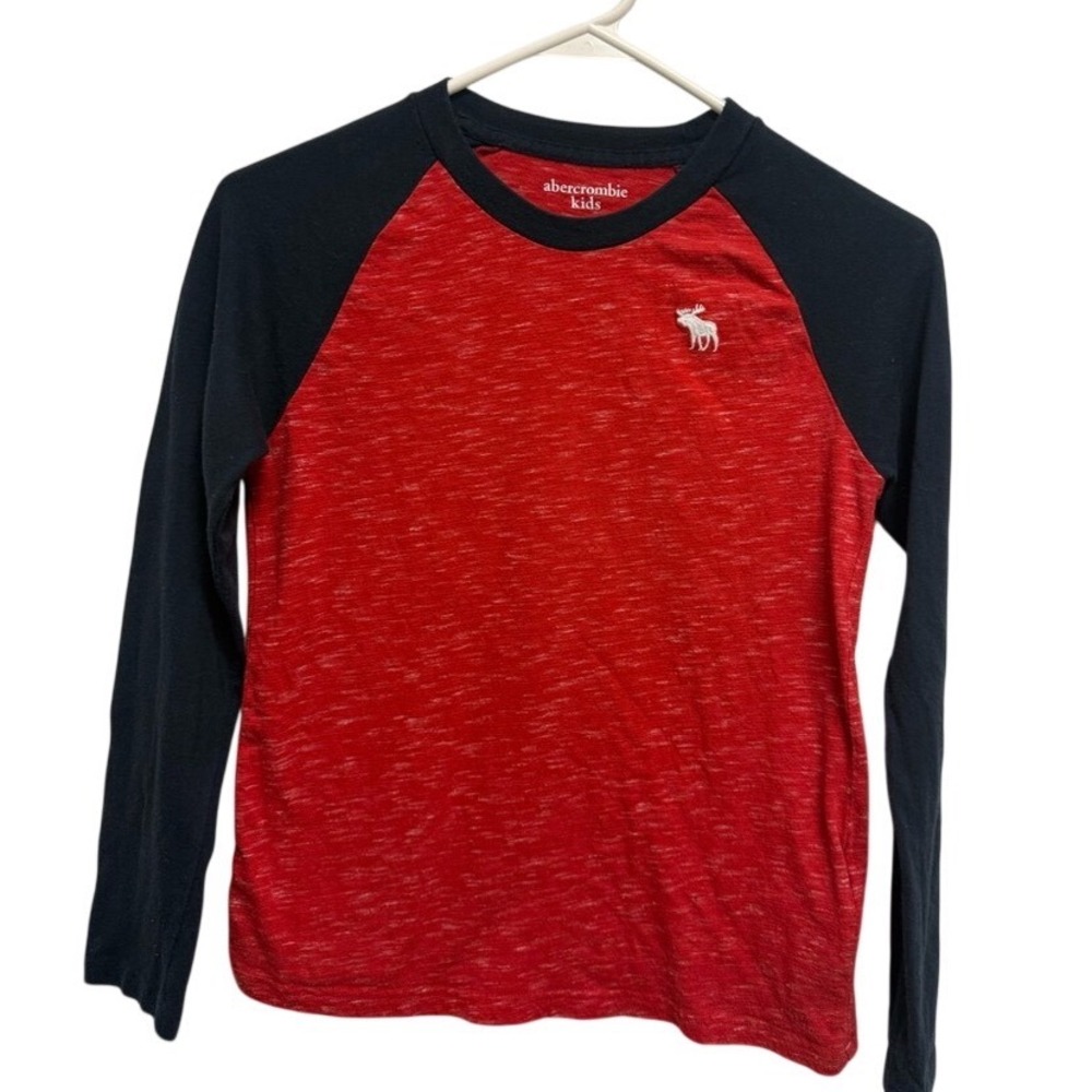 Abercrombie Kids Boys‎ Red Navy Blue Raglan Long Sleeve Moose Logo Tee Size 9/10